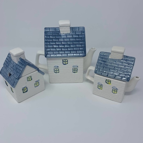 Nobrand Kitchen Vintage Ceramic House Teapot Set 9s Home Flower